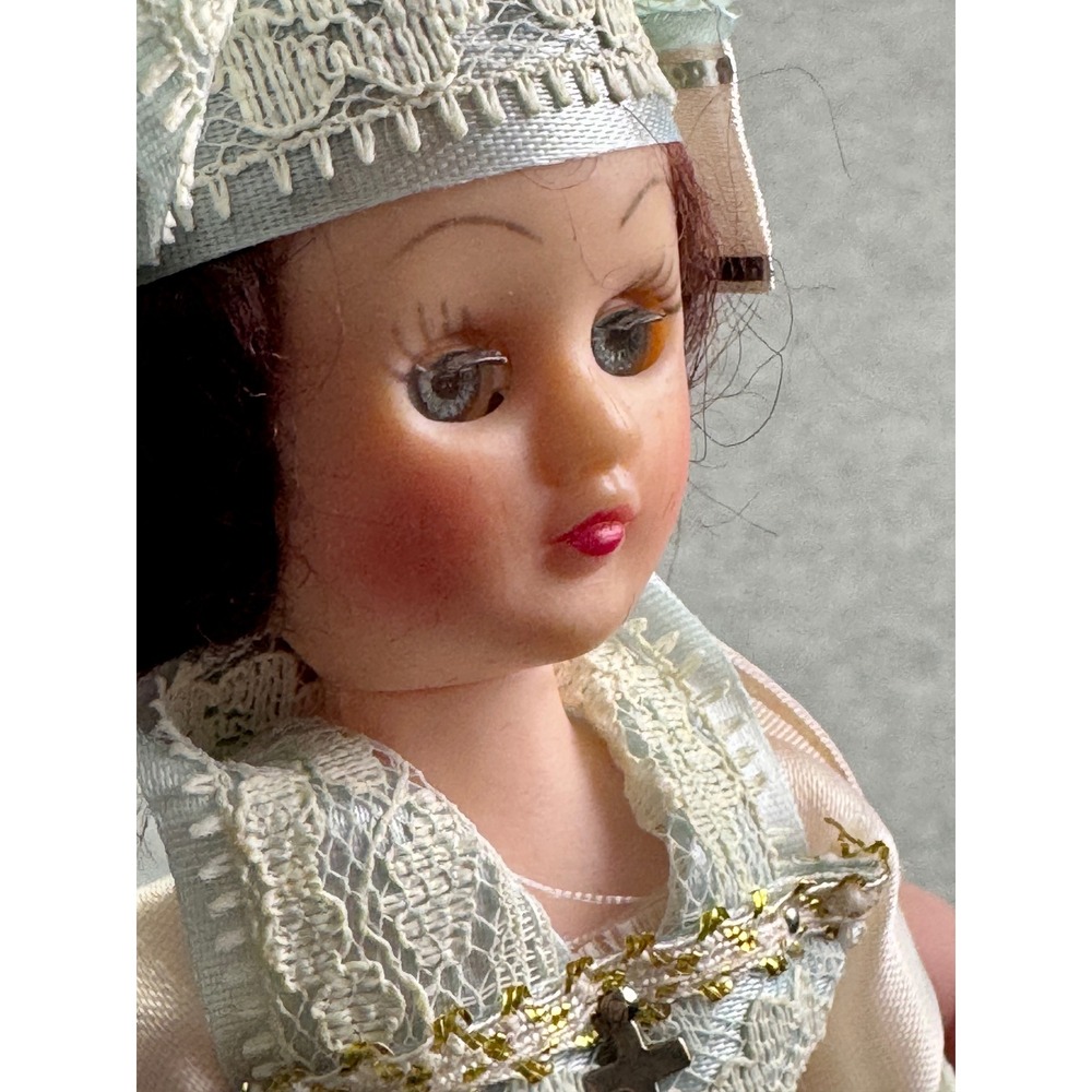 Vintage French Souvenir Doll Sleep Eyes Lace Costume France Native‎ Dress Tagged